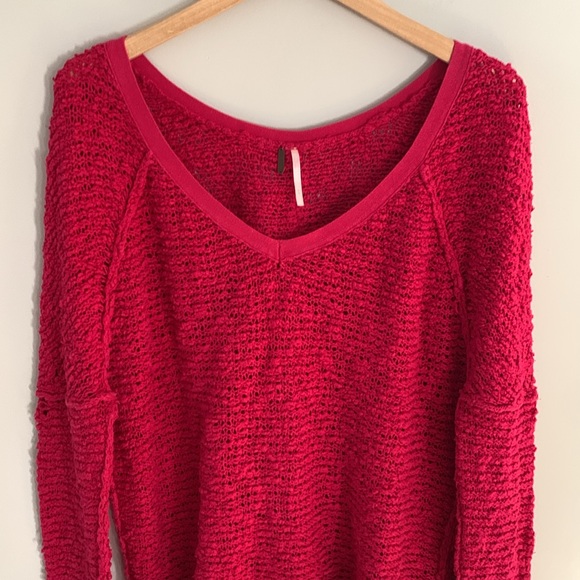 Free People Sweaters - Free People Shaggy Bear Songbird Loose Knit Oversized Sweater Medium Fuchsia